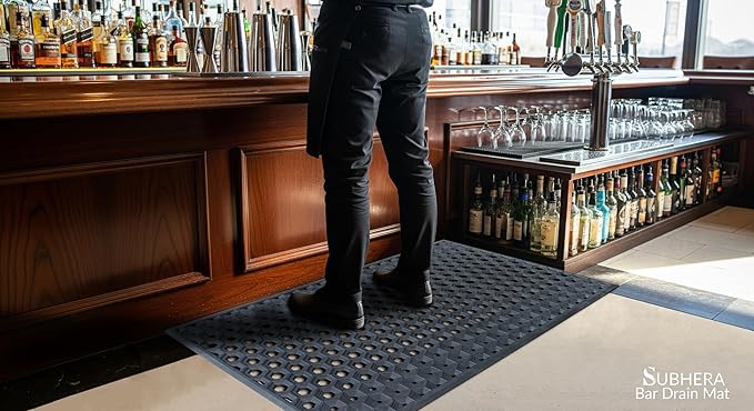 Subhera Heavy-Duty Commercial Rubber Mat, Non-Slip Drainage Mat for Restaurant Kitchens, Bars & Entrances, Anti-Fatigue, All-Weather Floor Safety Mat (1 Pack - 25 x 39 Inches)