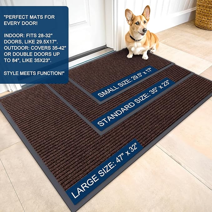 OLANLY Front Door Mat Indoor Outdoor Entrance, Waterproof Heavy Duty Doormat, Fade Resistant, Low Profile, Easy Clean Patio Porch Welcome Floor Mats for Entry, 29.5x17, Brown