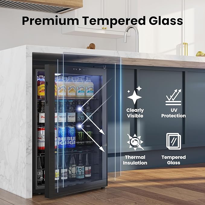 Yeego Beverage Refrigerator Cooler, 155 Cans Mini Fridge with Glass Door Beverage Fridge with Adjustable Shelves for Soda Beer or Wine, Beverage Cooler with Digital Temperature Control for Home Office