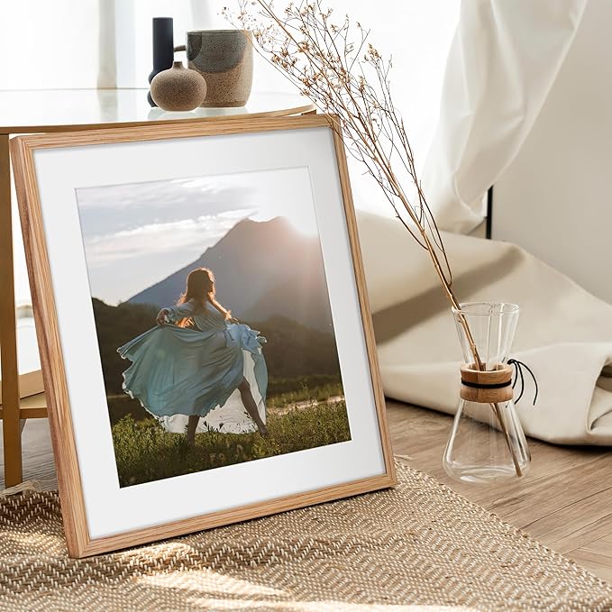 20x20 Picture Frame, Solid Oak Wood 20 by 20 Frame, Square Picture Frame 20 x 20 with mat for 16 x 16, 20x20 Wood Frame for Home Decor, 20 x 20 Poster Frame, Tempered Glass, Natural Oak Color, 1 Pack