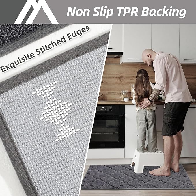 COSY HOMEER-Kitchen-Rugs-Non-Slip-Washable 24"x60" Absorbent Kitchen Runner Rug Polyester Kitchen Mats for Floor Soft Standing Floor Mats for Sink Mat,Hallway,Laundry,Dark Grey