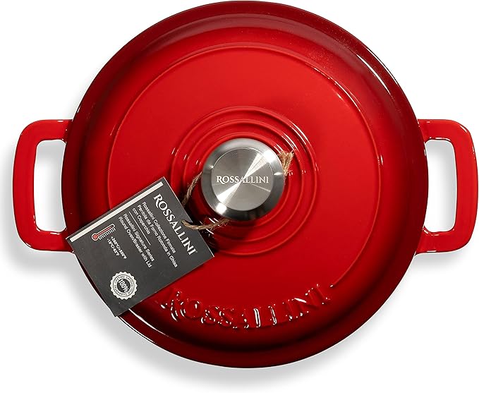 Signature Enameled Cast Iron Braiser, Non-Stick Serving Pot with Tight Fitting Lid for Perfect Roasting, Baking, Sauteing, Searing, and Pan Frying | 5Q (4.7L) - Red