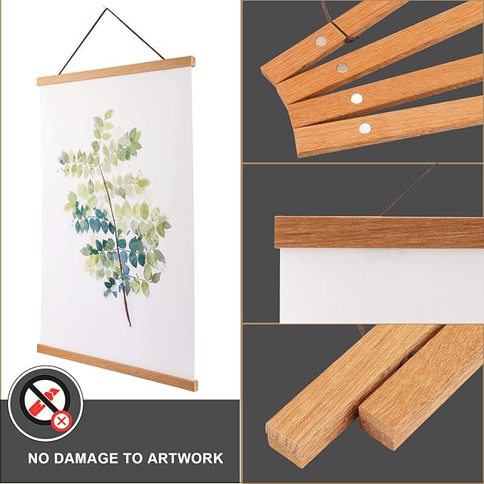 WITCOLOR Magnetic Poster Hanger Frame 13x19 13x13 13x17 Poster Frame 13 Inch Wide 1 Pack Magnetic Hanging Frames Light Wood Wooden Frame Hangers for Room Wall
