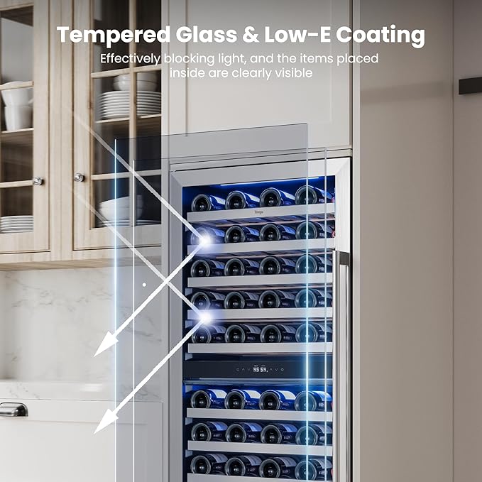 Yeego 24 Inch Wine Fridge Cooler - 89 Bottles Dual Zone Wine Cooler with Glass Door, 40-65℉ Built-In or Freestanding Wine Refrigerator with Lock and 2 Color LED for Kitchen Bar Office (Left-Hinged)
