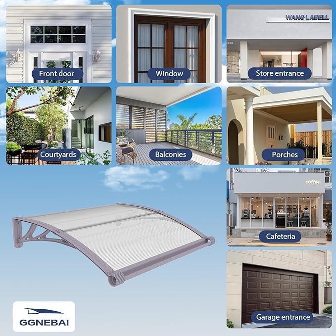 Awning for Door Entrance,40x40 Inches Awnings for Doors with Separate Drainage,Front Door Awning Exterior,Polycarbonate UV, Rain, and Snow Protection for Porch,Patio,Window,Deck