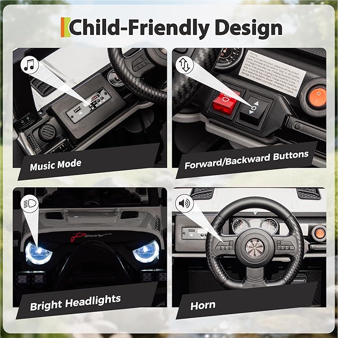 12V Kids Ride on Car, Electric Ride on Truck w/Parent Remote, Spring Suspension, Bluetooth Music, LED Light, 4.1Mph Max Speed, 3 Speeds, Battery Powered Vehicles for Kids Toddler Age 3-8, White