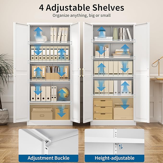 71" Kitchen Pantry Storage Cabinet,White Tall Storage Cabinet With Doors and 4 Shelves,Metal Food Pantry Cabinets for Kitchen Storage,Freestanding Cupboard for Dining Living Room,Assemble Required