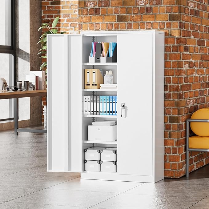 Greenvelly Metal Storage Cabinet with 2 Doors and 4 Adjustable Shelves, 72”H Metal Cabinet Lockable Storage Cabinet,Tall Locking File Cabinet for Office,Home, Garage, Gym, School
