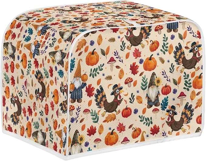 UNICEU Fall Pumpkin Turkey Toaster Covers 4 Slice Bread Maker Dust Cover Kitchen Small Appliance Dust Protector Thankgiving Day Gift