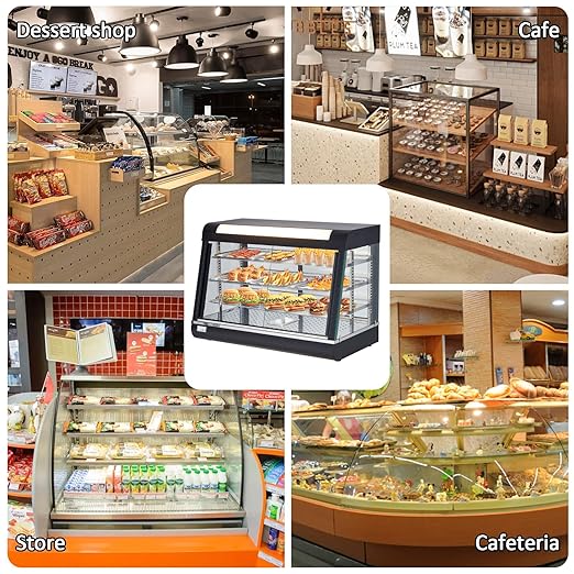 3-Tier Commercial Food Warmer, 800W Countertop Bakery Display Case, Pastry Display Case with LED Lighting, Removable Shelves, Glass Door, Food Display Case for Pizza & Pastry