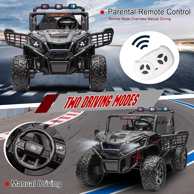 24V 2-Seater Ride On Car, Side by Side Kids Ride On Truck with Remote Control, Battery Powered Electric Car for Kids, Off-Road Ride On Truck with Bluetooth, Black