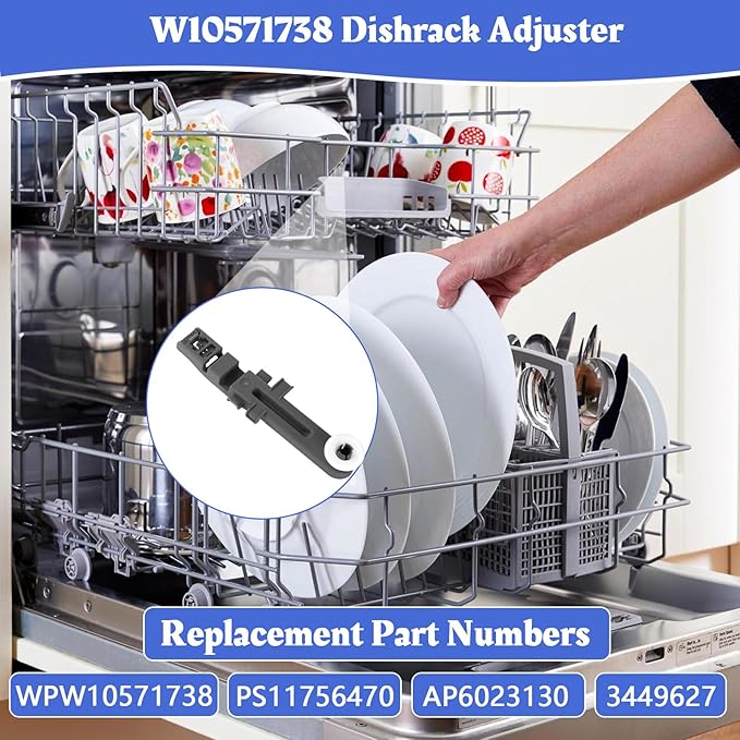 W10571738 Dishwasher Upper Dishrack Adjuster And Wheel Assembly Compatible with Whirlpool Maytag Dishwasher Top Rack Wheel Assembly Replacement Parts 3449627 PS11756470 WPW10571738 AP6023130 (1 Pack)