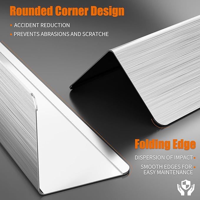 96x1x1 Inches 304 Stainless Steel Wall Corner Guards (10-Pack) Heavy Duty Rounded Corner Protector, Smooth Folded Edge Design for Wall Protection 90° Angle Metal Edge Guard