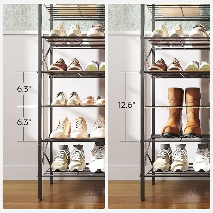 8 Tier Shoe Rack, Large Capacity Shoe Storage Organizer Holds 32 Pairs, Sturdy and Stable, for Entryway, Hallway, Closet, Dorm Room, Charcoal and Black SS08BC