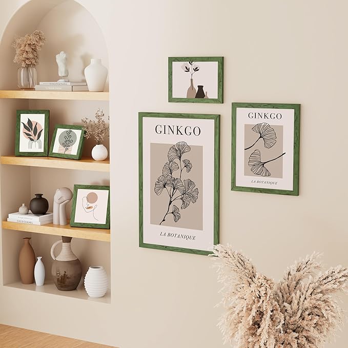 Vittanly 11x17 Picture Frame, Solid Wood Frame with Plexiglass, Includes 8x12 Mat, Wall Hanging for Photos, Home Decor, Rustic Green, 1 Pack