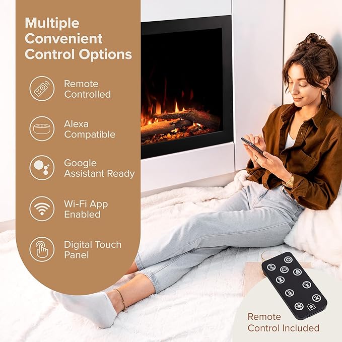 Modern Ember Highmark Traditional 26 Inch Built-in Smart Electric Fireplace Insert | Alexa/WiFi Enabled - Remote Included | Electric Firebox Heater with Multi-Color Flames | 1500W