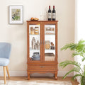 49" H Lighted Curio Cabinet Display Case, Glass Curio Cabinet with Adjustable Shelves,Tempered Glass Door and Drawer, Wooden Cabinets w/Mirrored Back Pane for Living Room (Oak)