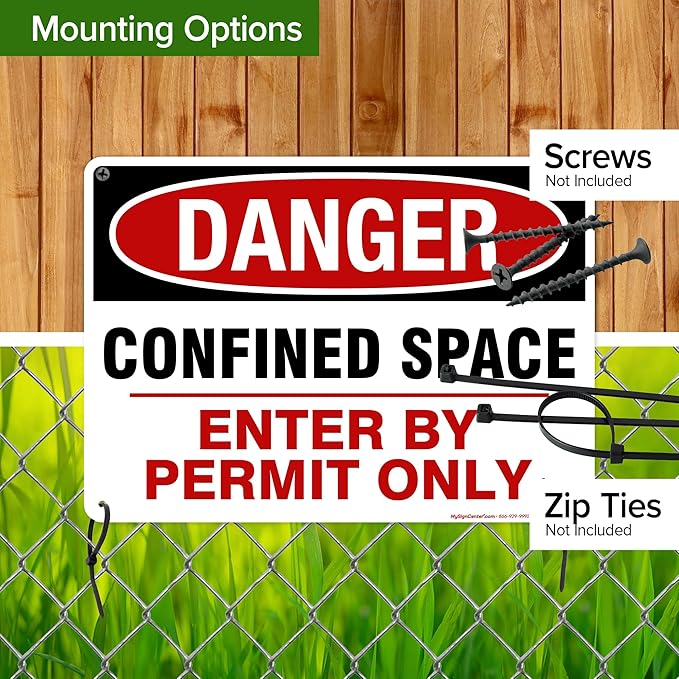 Danger Confined Space Enter By Permit Only Sign, 10x14 Inches, Rust Free .040 Aluminum, Fade Resistant, Made in USA by My Sign Center