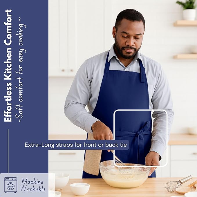 Native Fab Kitchen Apron 2 Pack - 100% Cotton Adjustable, Durable Apron with Pockets, Perfect for Cooking, Baking, Grilling
