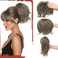 SOFEIYAN Claw Clip Short Ponytail Extension DIY Bendable Wires Hair Bun Fluffy Fake Hair Piece Straight Synthetic Hair Ponytail Extensions for Wonen - Light Brown Mix Blonde