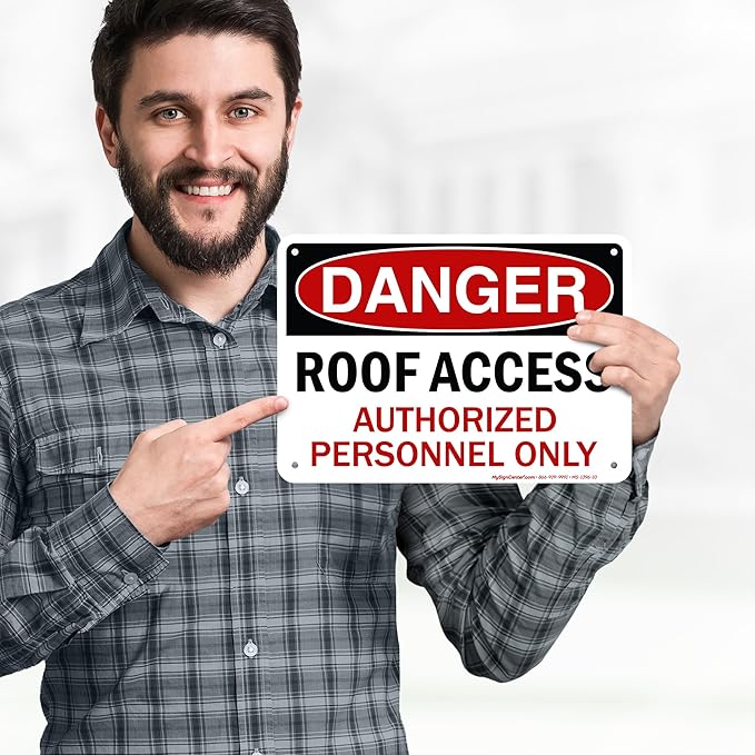Danger Roof Access Authorized Personnel Only Sign, 7x10 Inches, 55 mil thick HDPE (high density polyethylene), Made in USA by My Sign Center