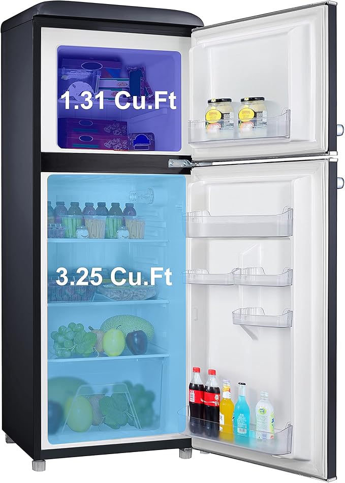 Galanz GLR46TBKER Retro Compact Refrigerator with Freezer Mini Fridge with Dual Door, Adjustable Mechanical Thermostat, 4.6 Cu Ft, Black