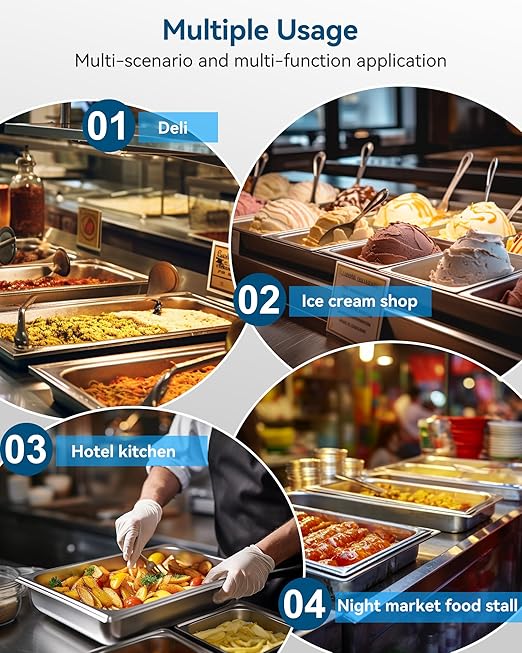 4 Pack Full Size Hotel Pans with Lids, 2.5" Deep Stainless Steel Steam Table Pan with Lid, 22 Gauge Anti Jam Commercial Catering Food Pans for Hotel, Home, Party, Restaurant, Buffet