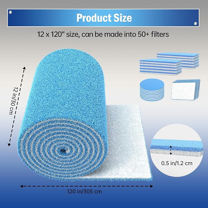 MERV 8 Triple Air Vent Filter, 12"X120" Cut to Size Air Filter Material, Blue & White Electrostatic Vent Filter Kit for Home Floor, Ceiling, Grilles, HVAC Vent, Compression Packing