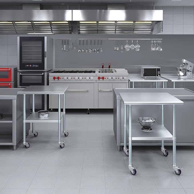 AmGood 30" Long x 30" Deep Stainless Steel Table with Casters