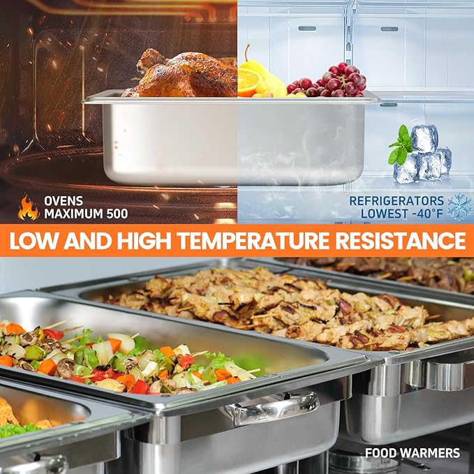 6 Pack Hotel Pans, 1/3 Size 4 Inch Deep Steam Table Pan, Stainless Steel Commercial Food Pan Anti Jam Steam Pan, Breading Trays for Hotel, Party, Buffet, Catering Supplies