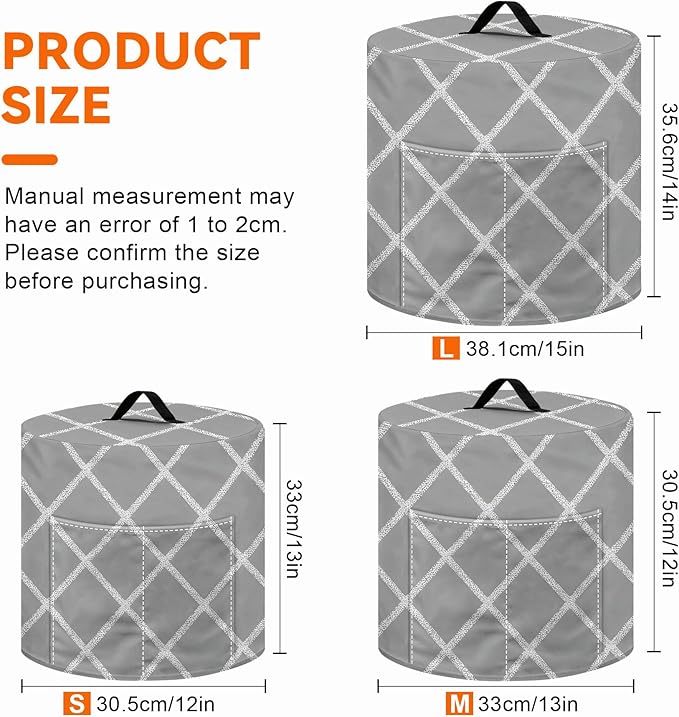 Kitchen Appliance Accessories Dust Cover for 3-6-8 Quart Instant Pot, Pressure Cooker, Air Fryer & Crock Pot,Decorative Appliance Cloth Cover with Top Handle & Storage Pockets (Grey, 3 Quart)