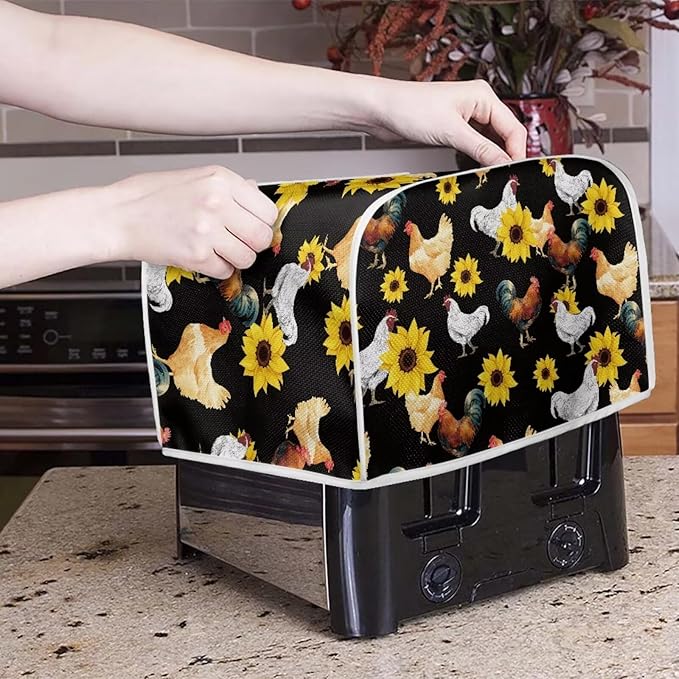 Rooster Sunflower Print 2 Slice Toaster Covers Dust Protection Bread Maker Covers Toaster Cloth Cover Washable Kitchen Accessories