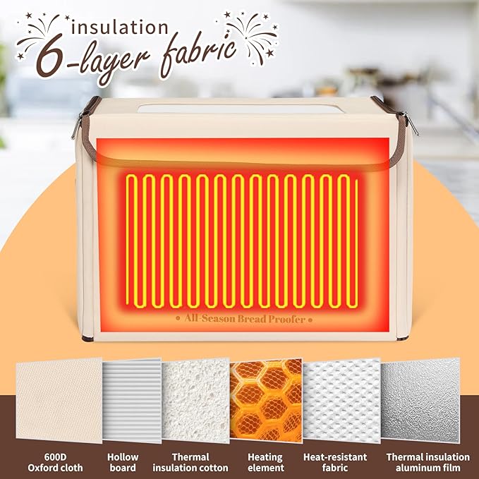 Folding Bread Proofing Box with 68-131℉ Temp Control & 99H Timer,Dough Proofing Box with Metal Rack Warming Proofer for Sourdough, Bread Baking, Pizza, Yogurt,Space-Saving & 6-Layer Fabric,Beige