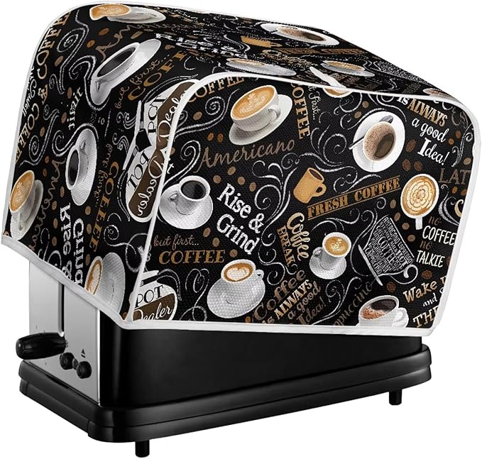 Cafe Coffee Print Toaster Cover 2 Slice Waterproof Appliance Cover with Handle Loop Kitchen Bread Baker Toaster Covers for Small Appliance
