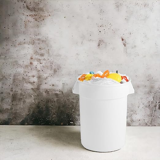 PRO&Family Commercial Round Trash Can, Ingredient Bin, Heavy-Duty Plastic, Anti-Static, Kitchen, Office, Outdoor Use (White, 44 Gallon)