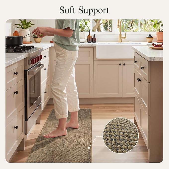 GENIMO Kitchen Mats for Floor 2PCS, Washable Absorbent Runner Rugs for Kitchen, 17.3"x47"+17.3"x30", Cushioned Non Slip Kitchen Rugs for Kitchen Floor,Standing Mat Rug for Home, Sink, Laundry, Jute