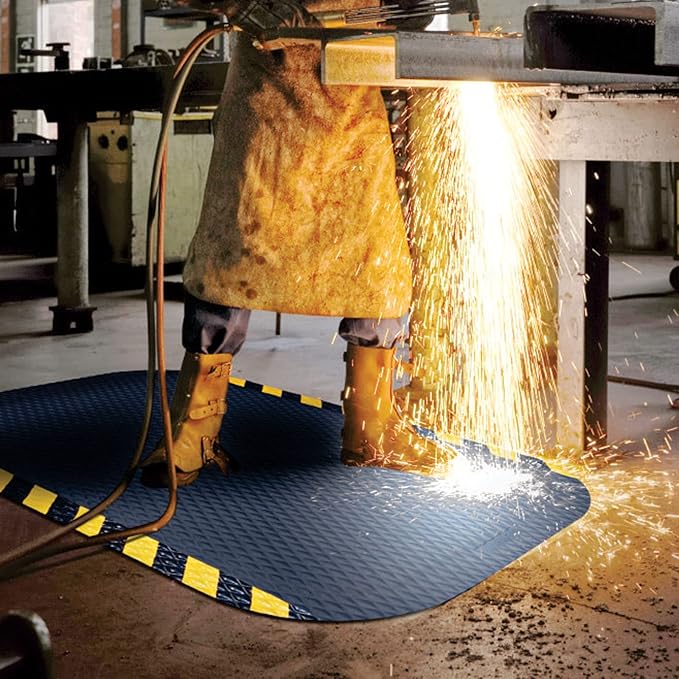 M+A Matting Hog Heaven Anti Fatigue Mat – Welding Resistant Grease and Oil Proof Industrial Commercial Grade Door Mat for Indoor Entrance, Workshop, or Garage, 3x5 Size, 7/8" Thick, Striped Border