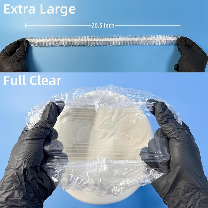 100 Boxed Bowl Covers Bread Proofing Large Thick Clear Plastic Wrap for Food Shower Caps for Sourdough Bread Baking Rising Elastic Reusable BPA Free Food Grade (Diameter 13" Thick Clear)