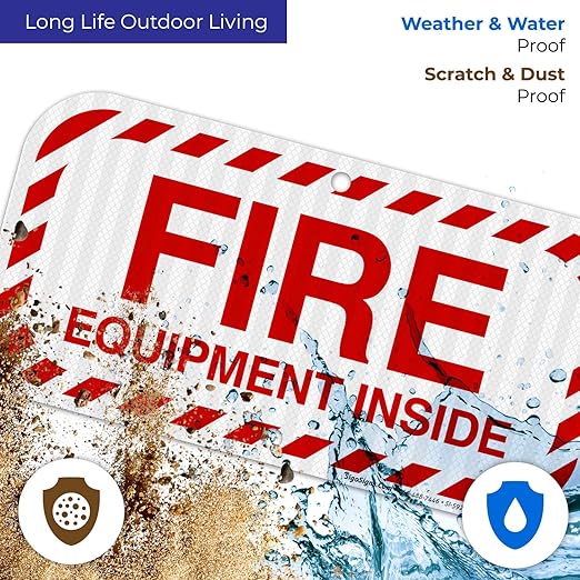 Fire Equipment Inside Sign, Fire Safety Sign, 6x12 Inches, 3M EGP Reflective .040 Aluminum, Fade Resistant, Indoor/Outdoor Use, Made in USA