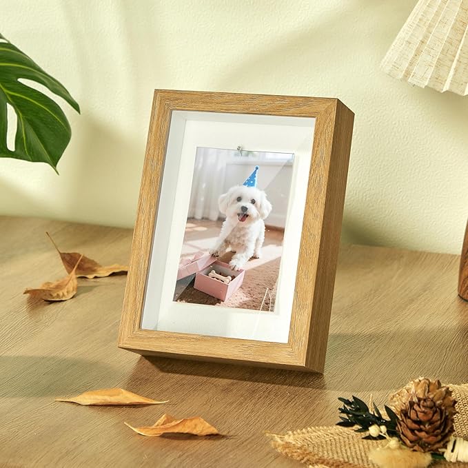 5x7 Mini Shadow Box Display Case Picture Frame with Soft Linen Back,Small Wood Color Shadow Box 5x7 for Flowers Medal Display Case Jersey pet Graduation Memorabilia Baby Ltems Crafts Photos