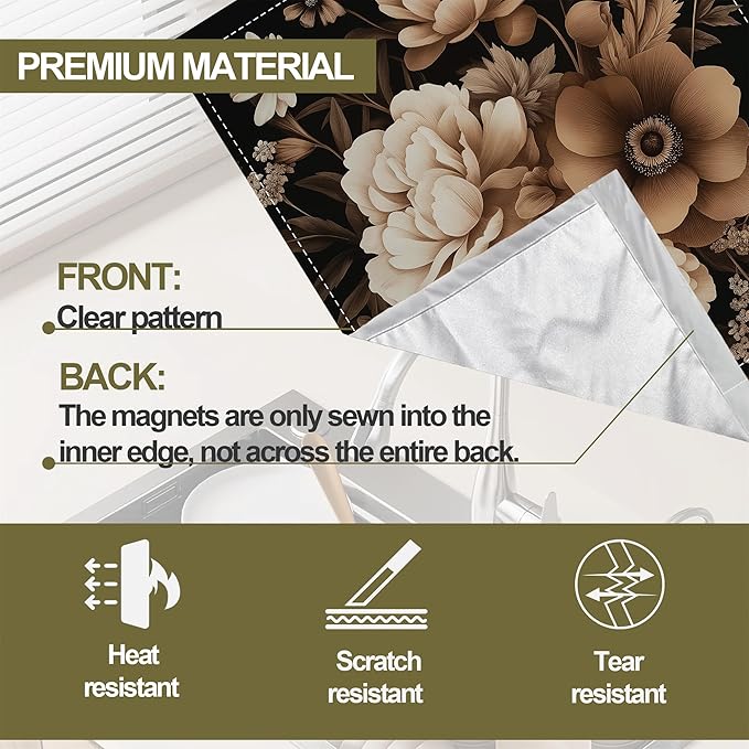 Brown Black Flower Dishwasher Magnet Cover,Artistic Kitchen Decor Waterproof Refrigerator Magnet Appliance Cover Protector,23Wx26H Inches