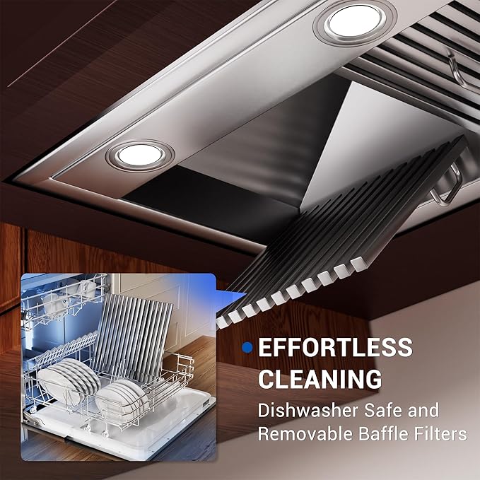 60-inch Range Hood Insert, CT Copper Tailor Built-In Vent Hood Ducted with 4-Speed Fan, 1260 CFM, LED Light, Dishwasher-safe Baffle Filter, in Stainless Steel