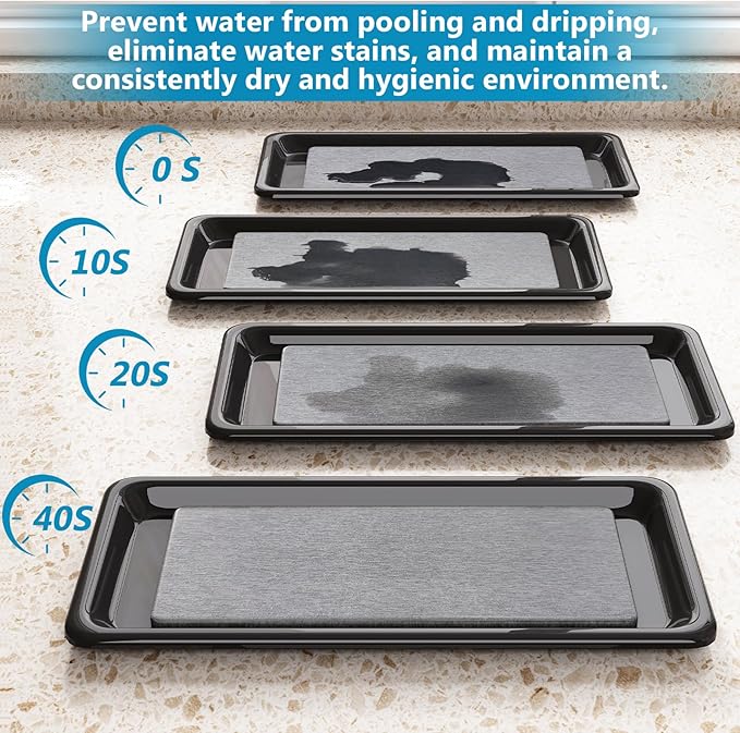 Sink Dish Drying Rack - Expandable Over Sink (15"-20" Fit), Diatomaceous Earth Tray for No-Drain Drying! Compact Dish Drainer for Small Kitchens, Apartments & RVs(Black)