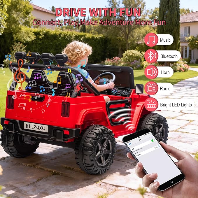 Kids 24v 2-Seater Electric Ride on Car,24v 4x4 Kids Electric Truck with Remote Control,2-Seater Ride-on Car, Spring Suspension & LED Lights for Backyard Exploration