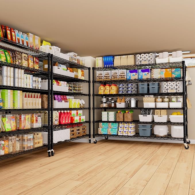 PrimeZone 6 Tier 80.7"H x 55.5"W x 24"D Wire Shelving with Wheels 3600lbs NSF Certified Storage Shelves Heavy Duty Metal Shelf Adjustable Rolling Rack Commercial Garage Restaurant Warehouse Kitchen