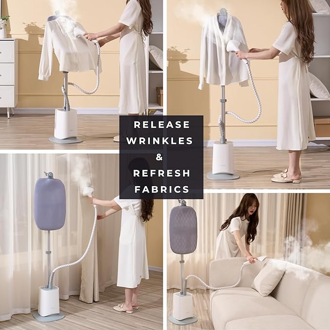 SALAV Standing Garment Steamer with Smart Auto-Off, Adjustable Comfort Board, 6 Steam Setting LED Display for Various Fabric Types, Perfect for Home and Family
