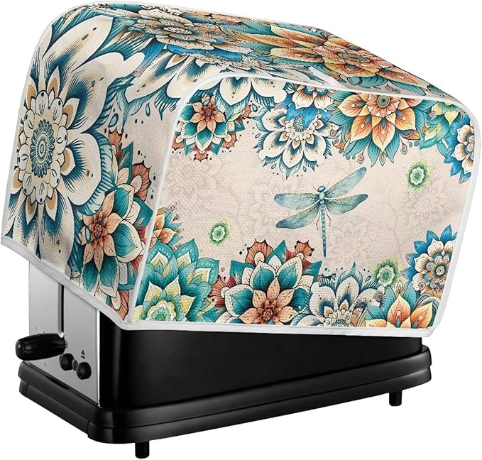 UNICEU Boho Floral Dragonfly 4 Slice Toasters Cover, Reusable Kitchen Accessories Dust-proof Toasters Cover