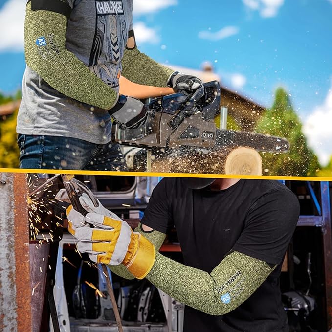 Schwer 100 Pairs CORE Arm Protection Sleeves S081, ANSI A5 Cut Resistant Sleeves with Thumbhole, Non-PFAS Flame Resistant Welding Sleeve for Work Kitchen, Farmer Sleeve for Gardening Arm Guards