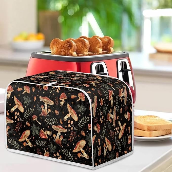 Mushroom Leaves Print 2 Slice Toaster Covers Dust Protection Bread Maker Covers Washable Kitchen Decor Accessories Toaster Cloth Cover Keep Clean