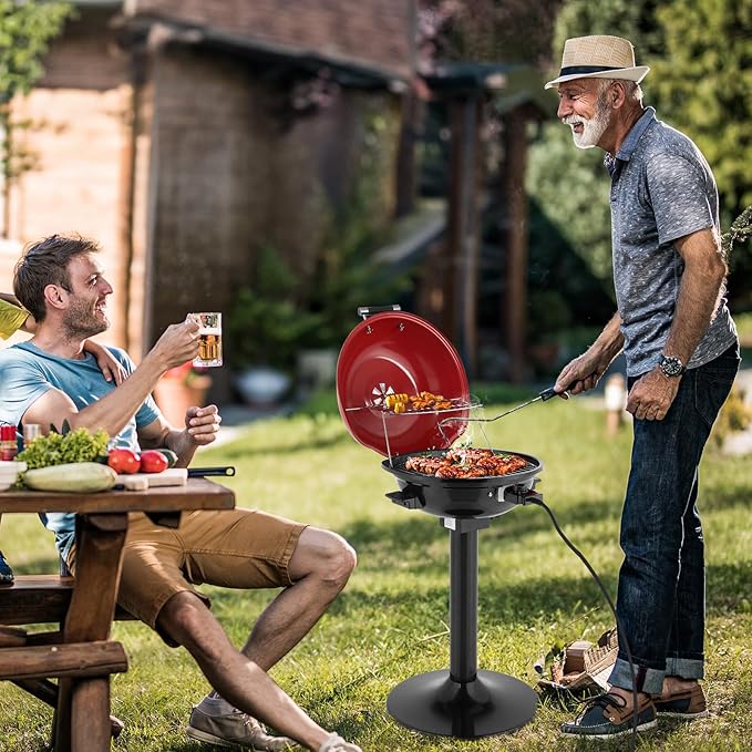 Outvita Indoor/Outdoor Electric Grill, 1600W Portable Removable Stand Grill with Double Layer Design for BBQ, Patio & Backyard (Red)